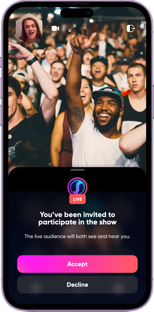 A fan being invited to join a live show